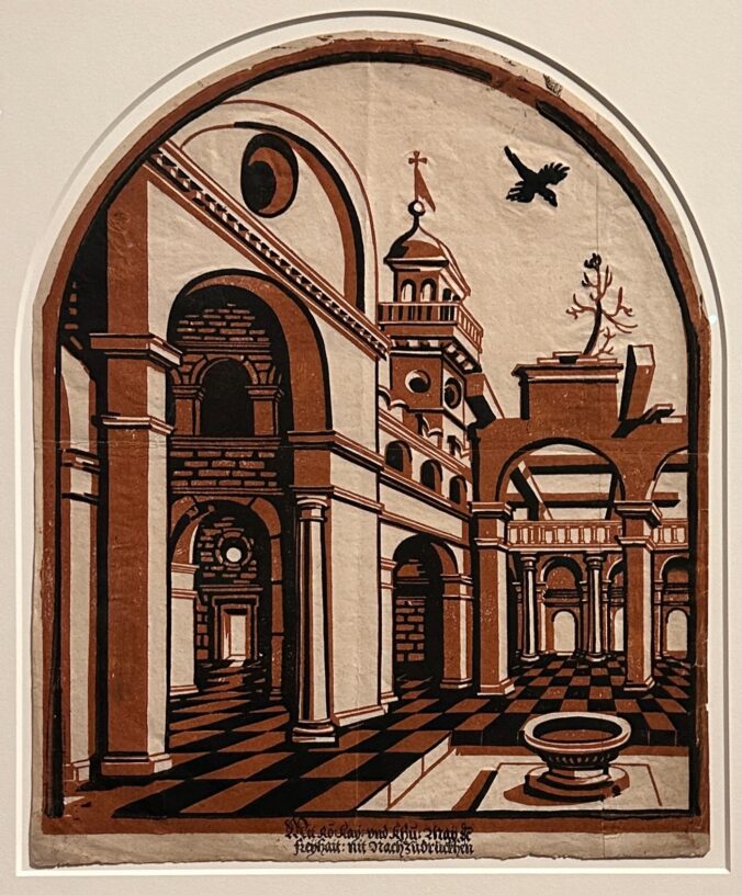 Xilografia chiaroscuro da due blocchi in marrone rossastro e nero su carta. Erasmus Loy, Fantastical Square, ca. 1550. Collezione Georg Baselitz