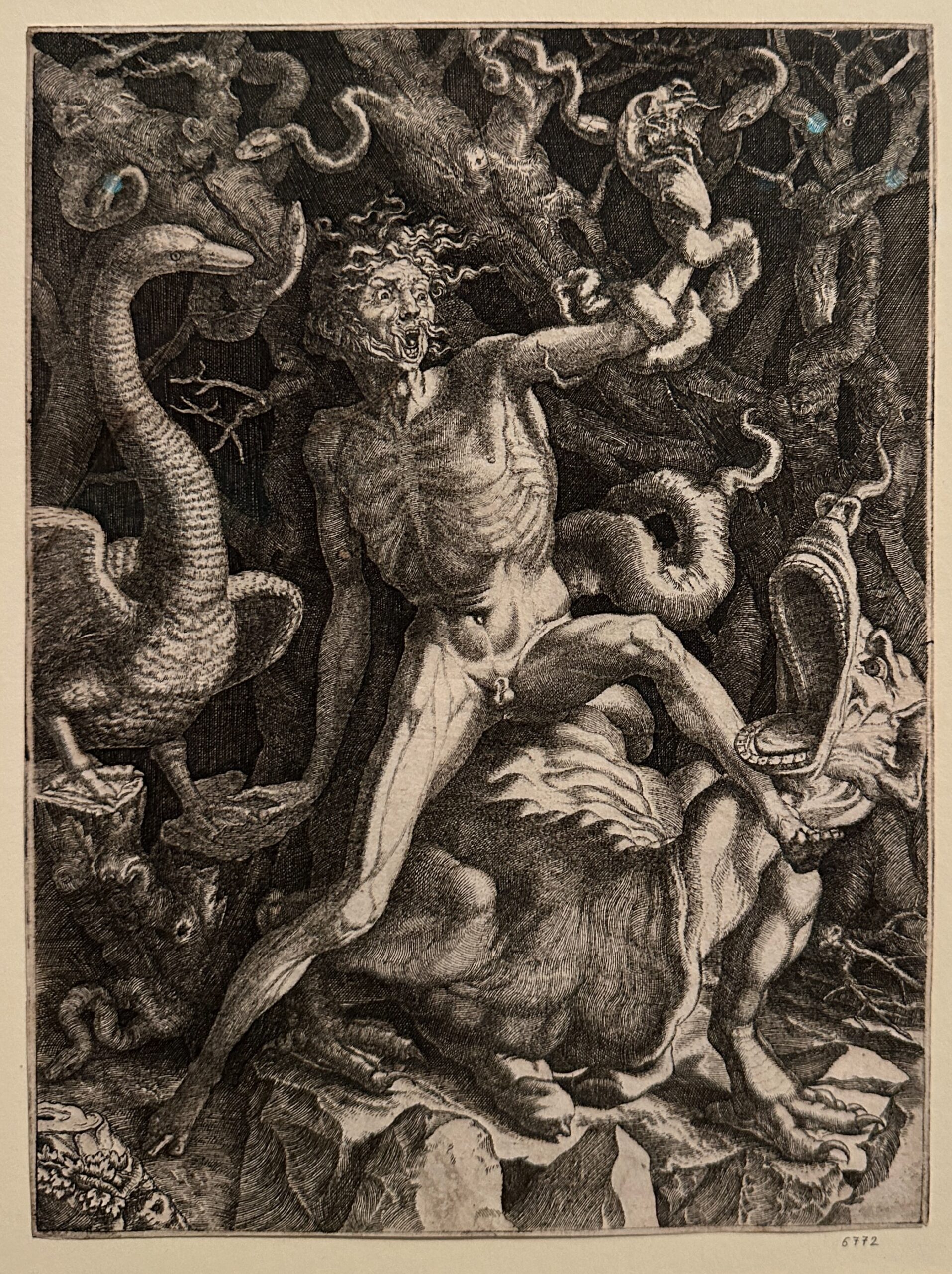 Xilografia chiaroscuro da quattro blocchi in varie tonalità di grigio su carta. Andrea Andreani, Donna con fuoco, 1599 circa. Collezione Georg Baselitz