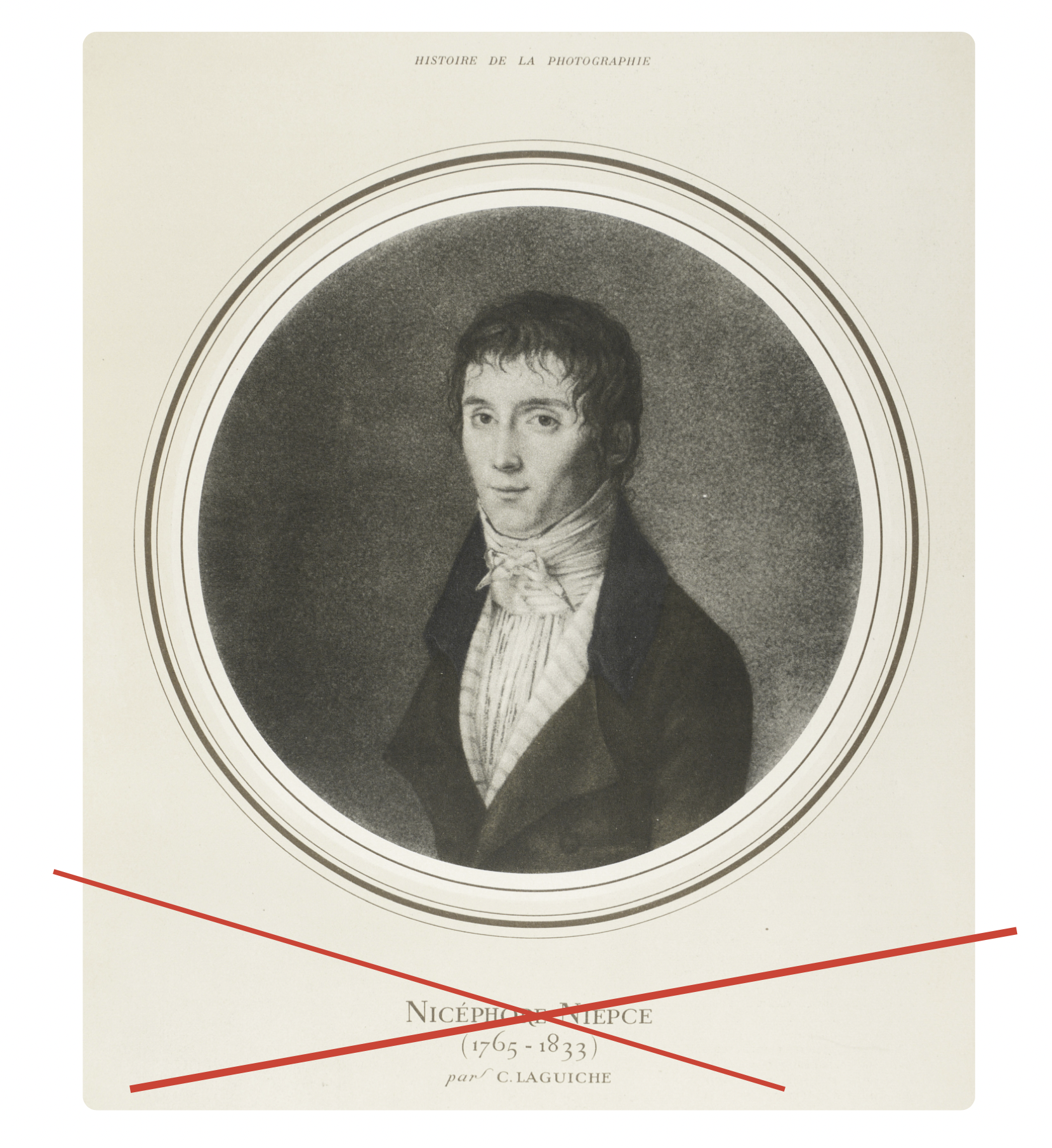 Ritratto attribuito (falsamente) a Niépce, disegnato da Laguiche, 1795. Oggi ad Austin, Texas.