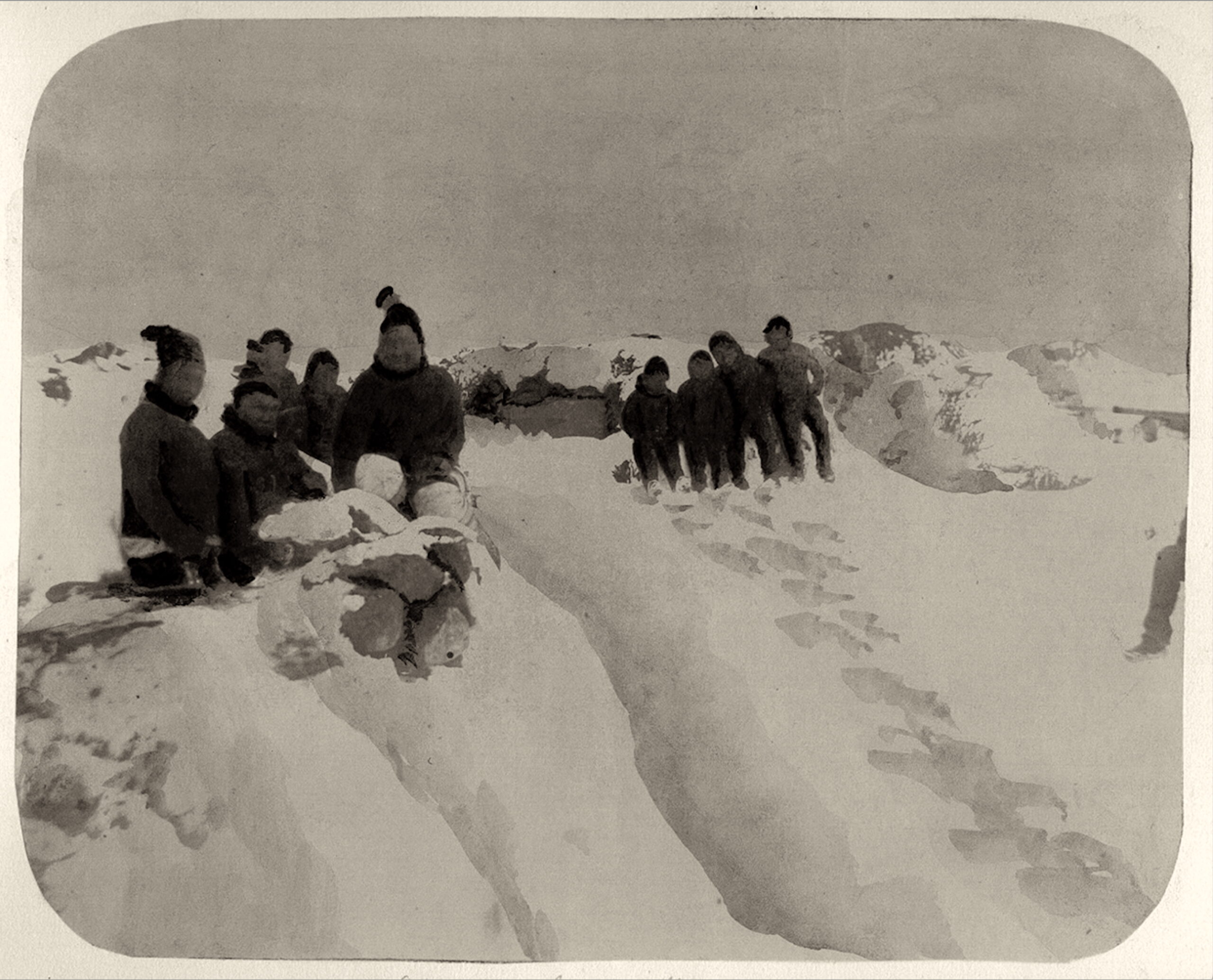 Hinrik Johannes Rink e Lars Møller. Igloo, aprile 1865. Stampa su carta salata acquerellata, 160×207 mm.