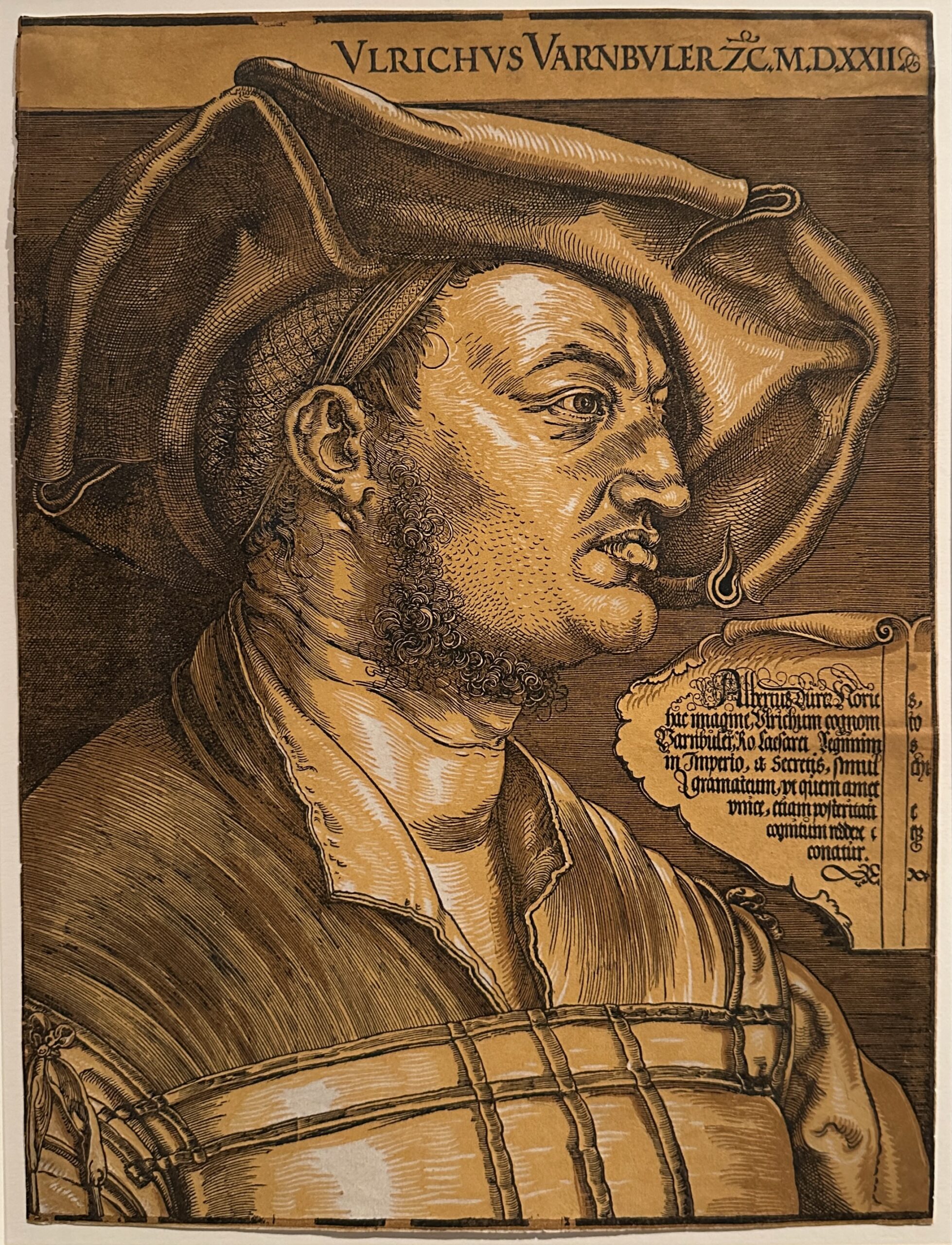 Dürer: xilografia originale del 1522 con blocchi di colore marrone e ocra su carta, aggiunti da Willem Jansz durante la stampa nel 1620. Collezione Georg Baselitz