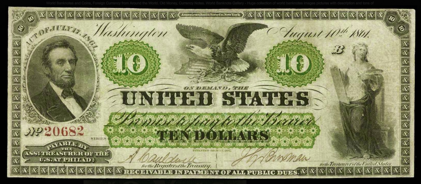 Ten-dollar greenback — Lincoln's portrait