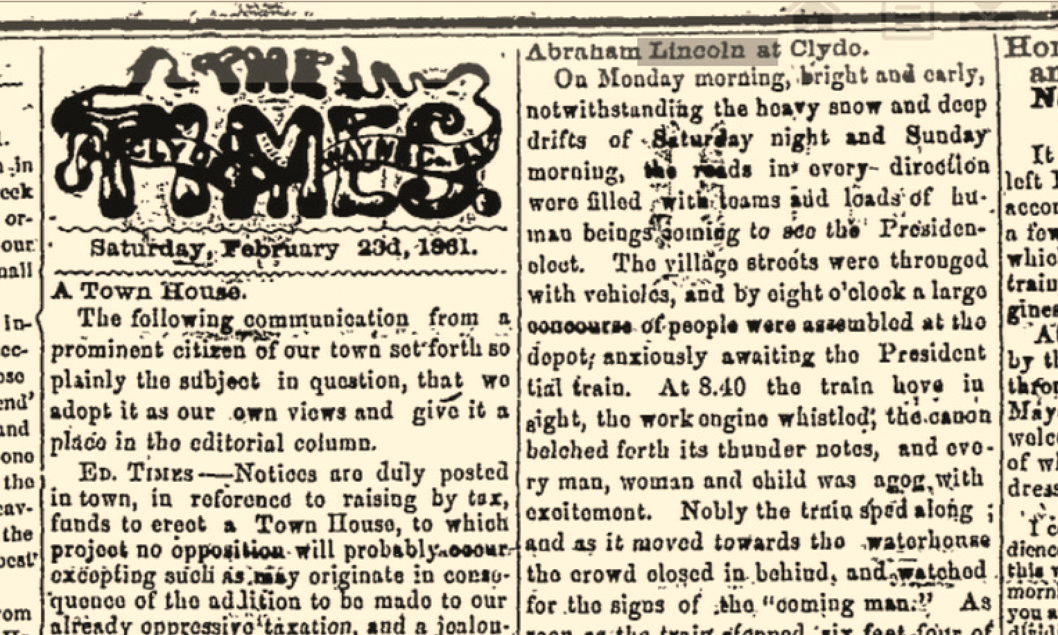 Clyde Weekly Times, 27 October 1860, reporting Horace Greeley's visit