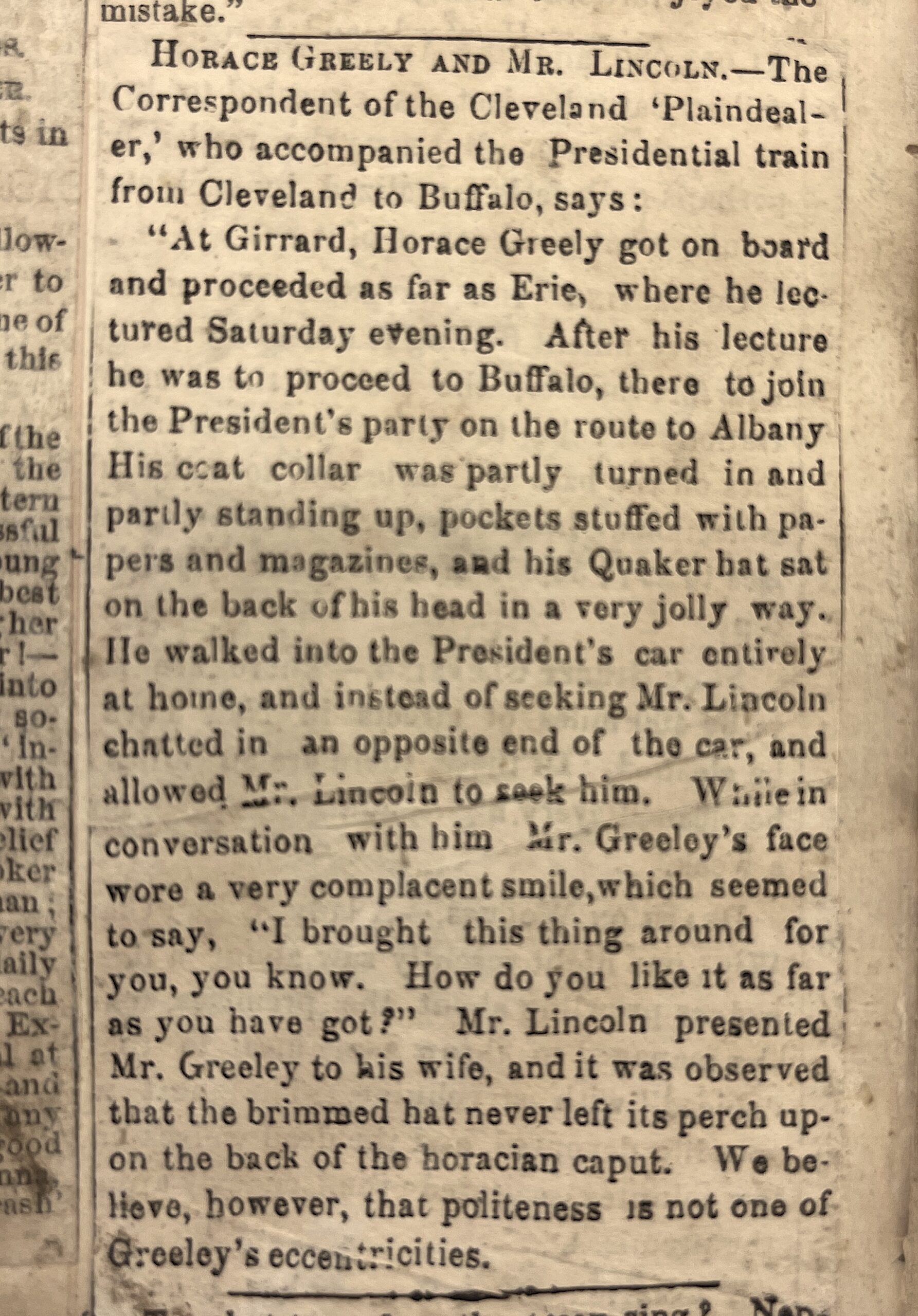 Horace Greeley doesn't go unnoticed! 18 February 1861
