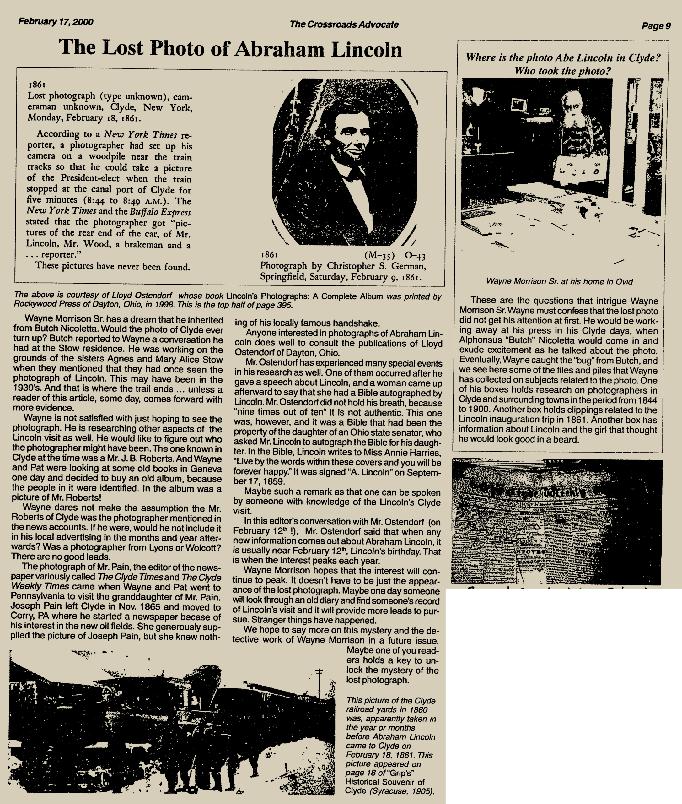 Hugh Miner, 'The Mystery of the Lost Lincoln Photograph', The Crossroads Advocate, 17 February 2000