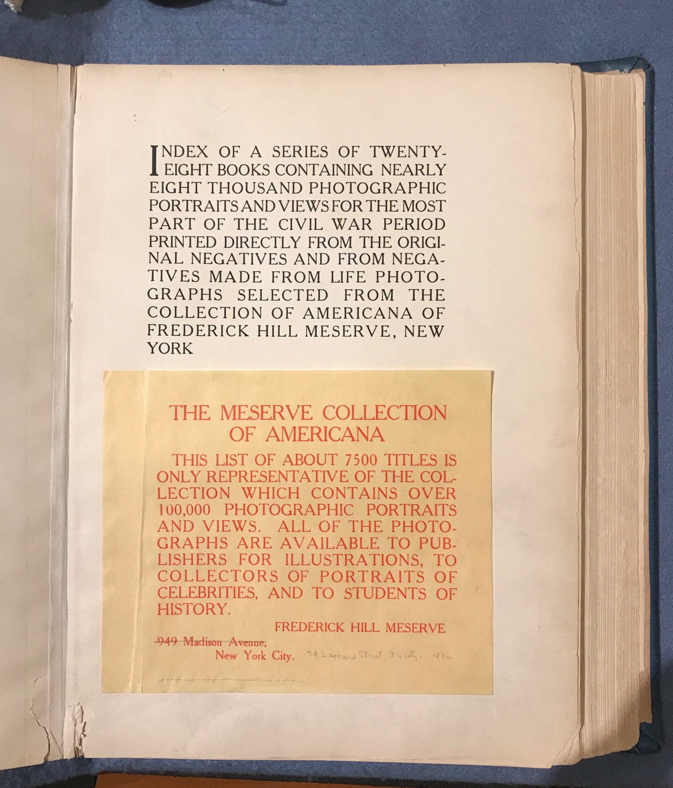 Meserve, Introduction volume to the 28-album folio set, 1915 (inside page). New York Public Library