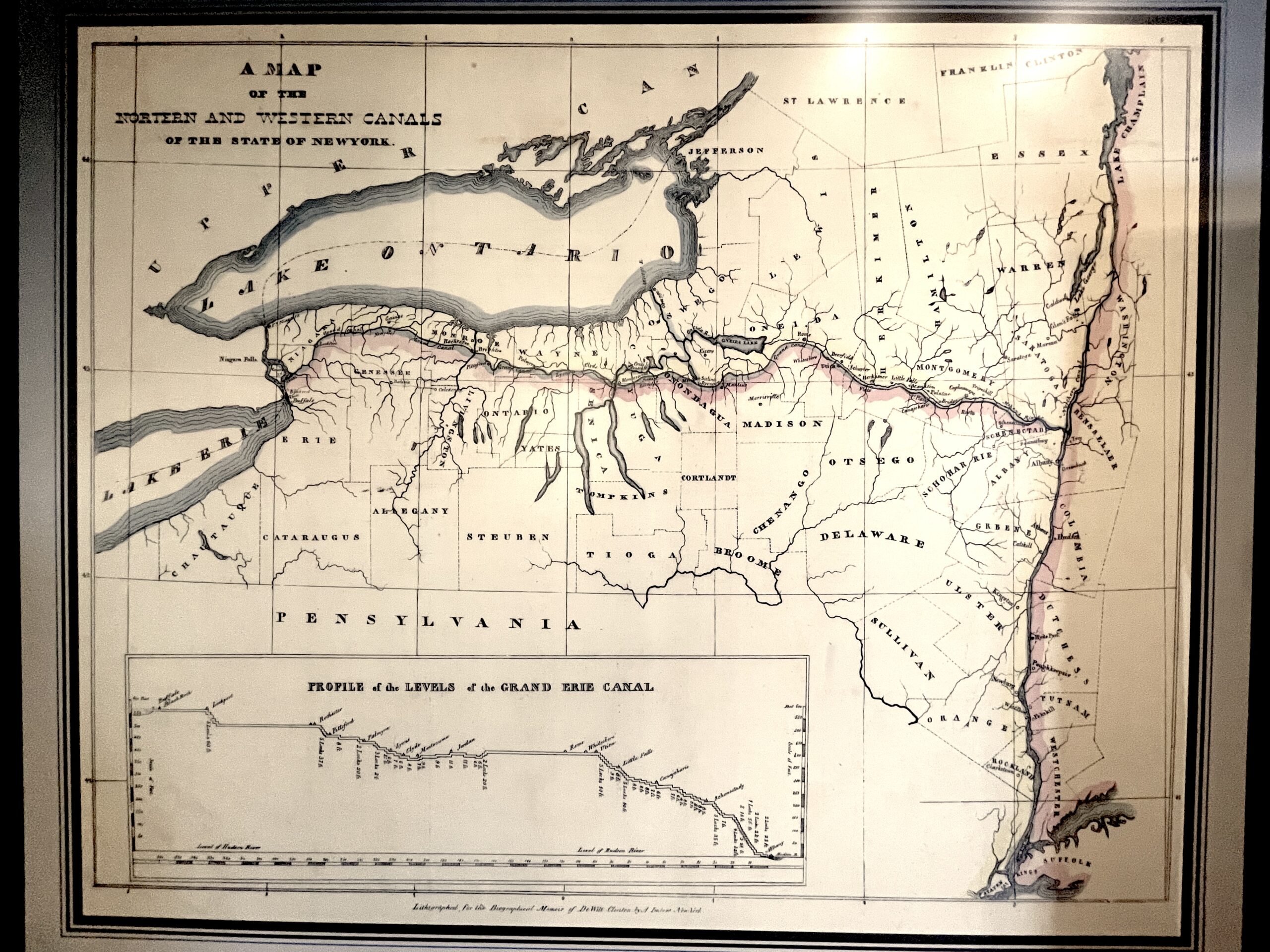 Profile of the Erie Canal, showing Clyde Lock (red circle), 1850