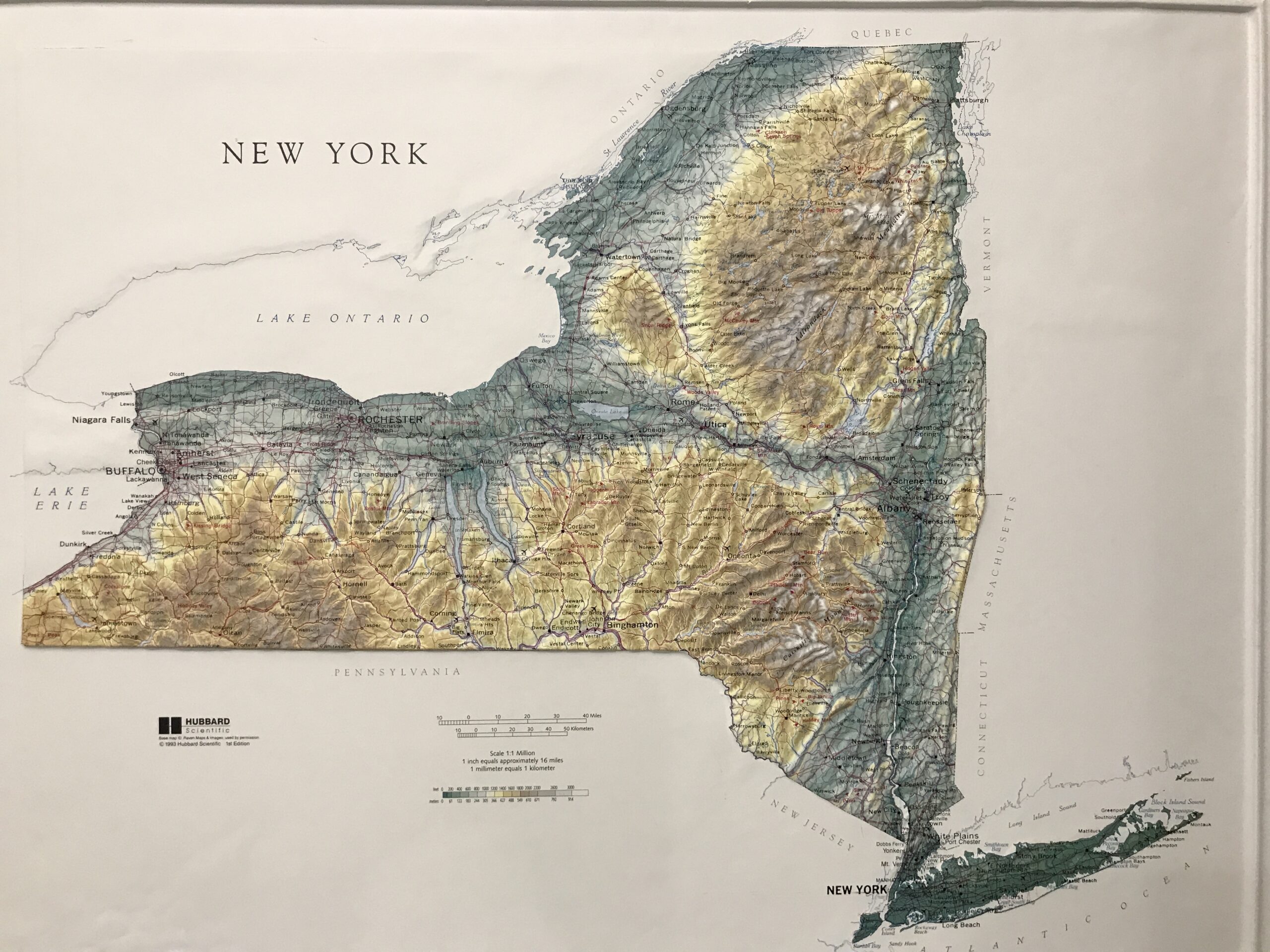 Relief Map of New York State — the train follows the historical waterway and canal route