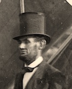 Example of black silk top hat, ca. 1859 — Lincoln's elegant stovepipe, 1862 (O-62)