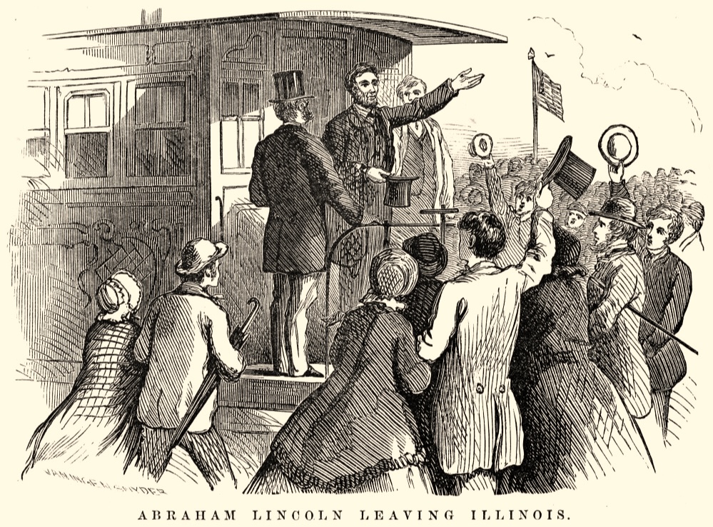 Abraham Lincoln in partenza da Springfield, Illinois, 11 febbraio 1861 (ritaglio di giornale)