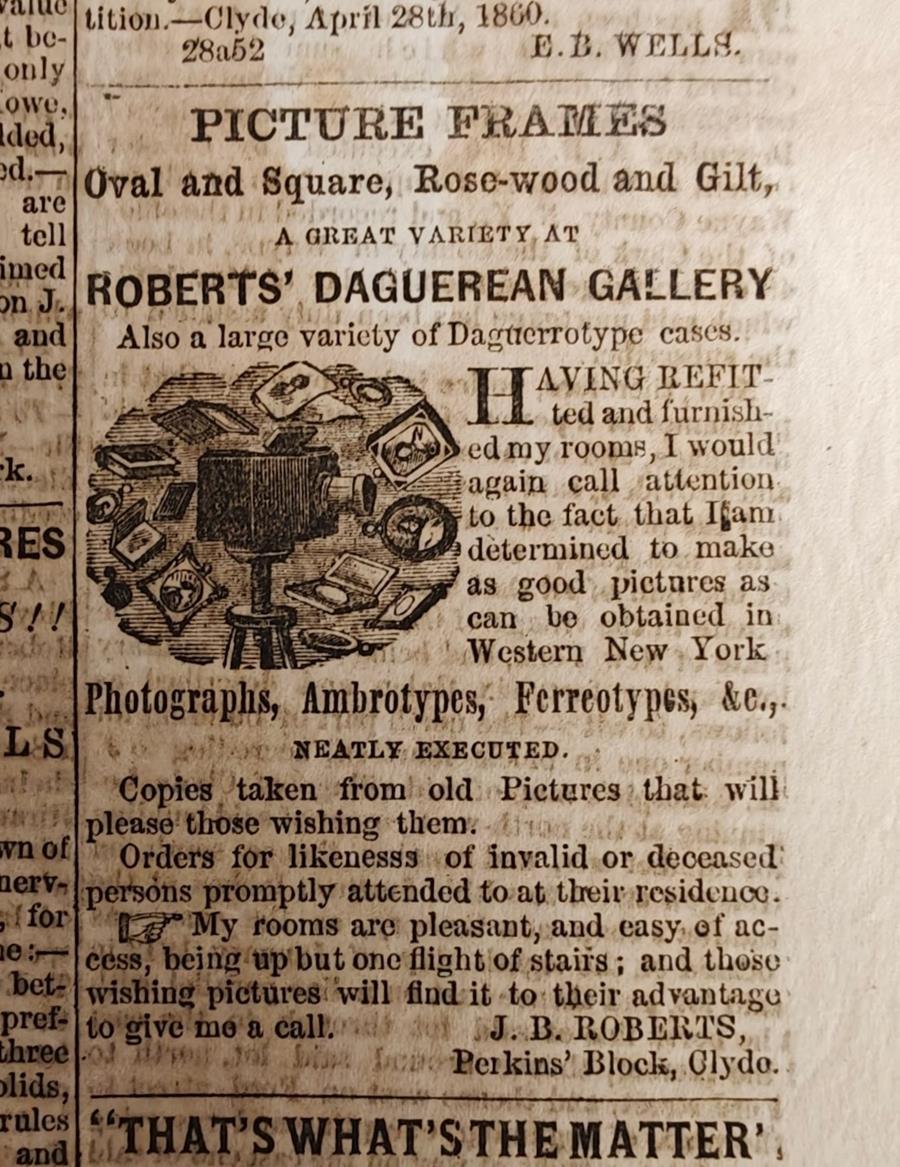 John B. Roberts's advertisement in the Clyde Weekly Times